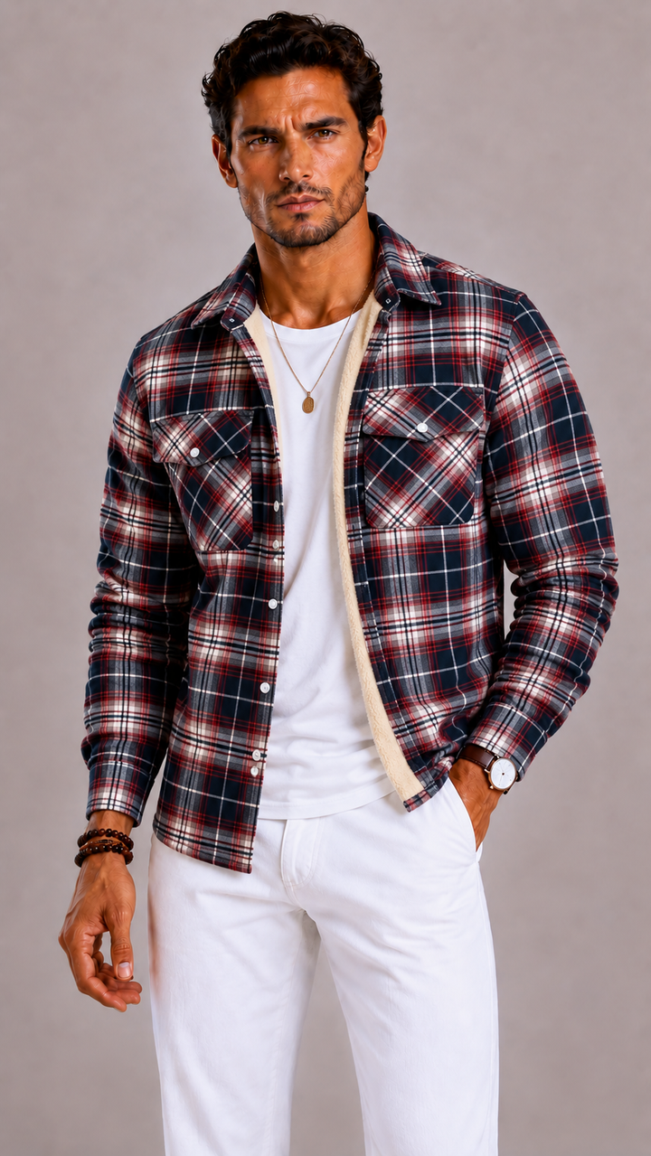 Veste Jasper homme en flanelle vintage, doublure polaire