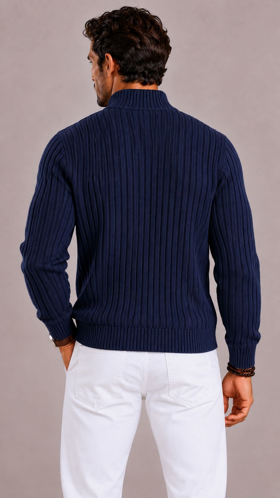 Cardigan zippé homme en maille côtelée, col montant moderne