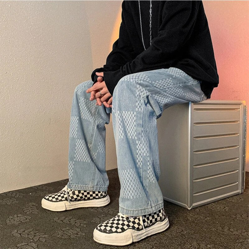 Jean baggy homme à carreaux – coupe ample moderne