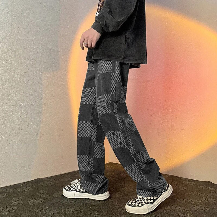 Jean baggy homme à carreaux – coupe ample moderne