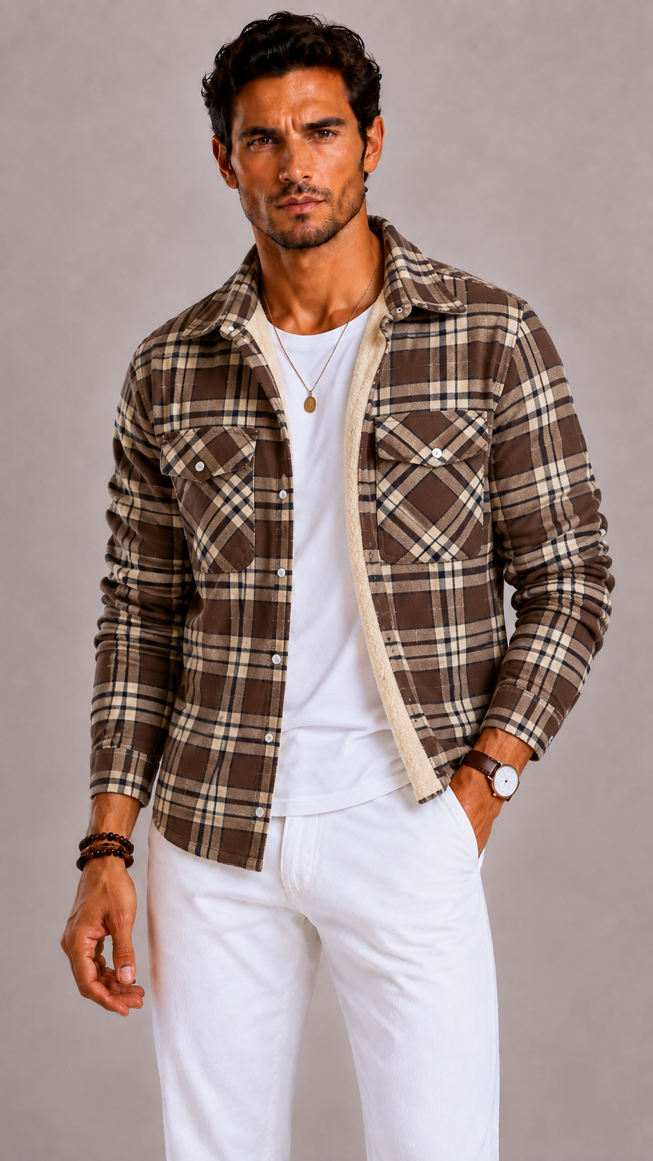 Veste Jasper homme en flanelle vintage, doublure polaire