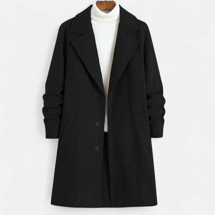 Manteau long homme uni – revers crantés, coupe droite
