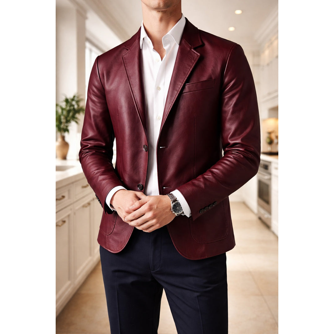 Blazer homme finition cuir – veste droite smart casual