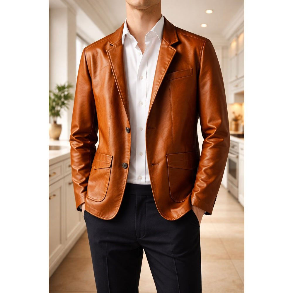 Blazer homme finition cuir – veste droite smart casual