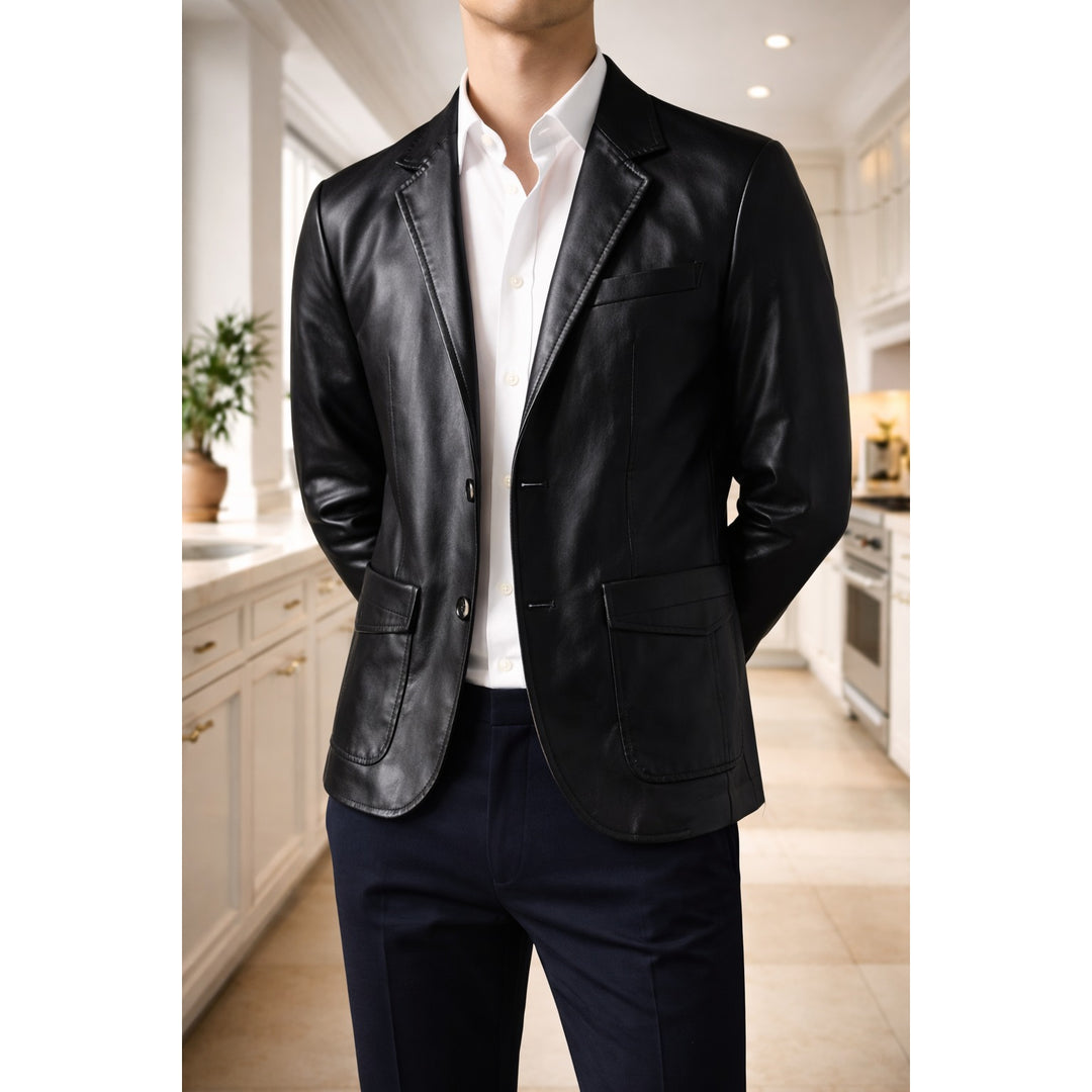 Blazer homme finition cuir – veste droite smart casual