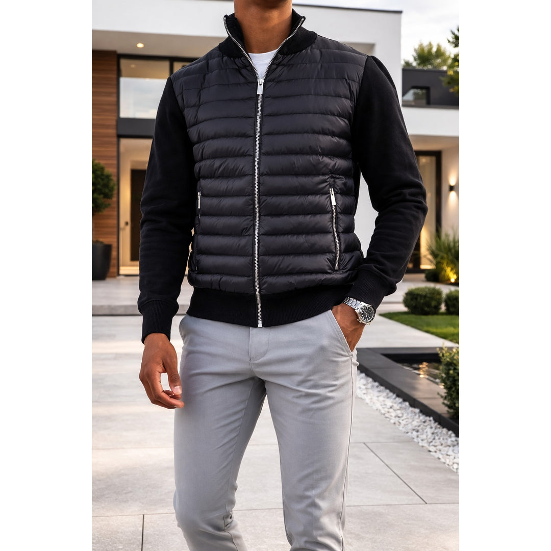 Blouson bomber homme matelassé zippé – manches en maille