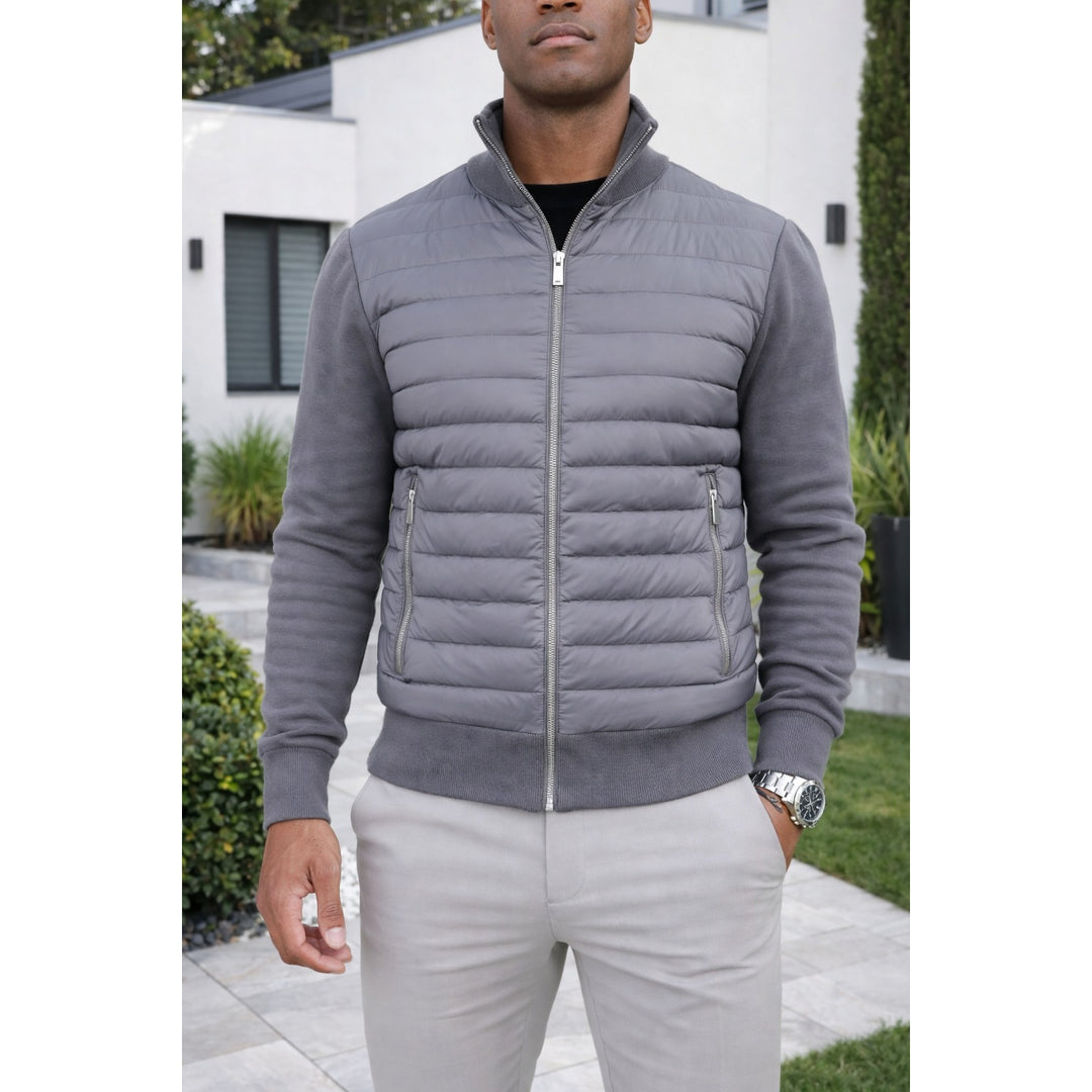 Blouson bomber homme matelassé zippé – manches en maille