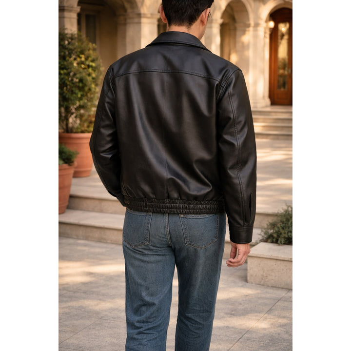 Bombers homme finition cuir – zip, col classique, ourlet élastiqué