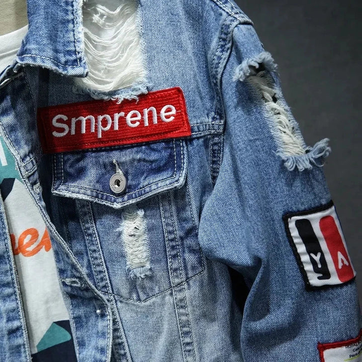 Veste en jean homme style western – détails déchirés