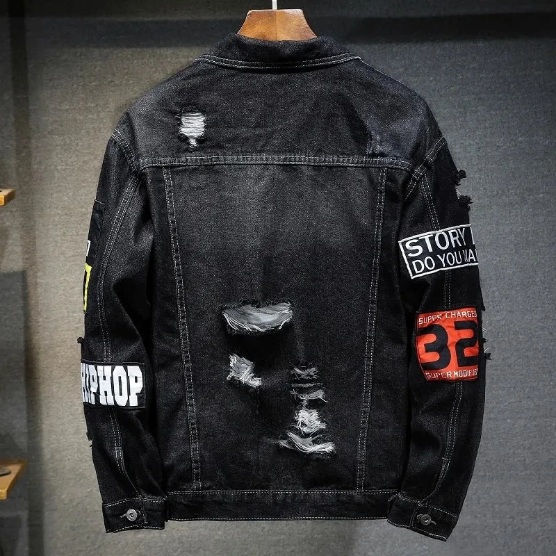 Veste en jean homme style western – détails déchirés