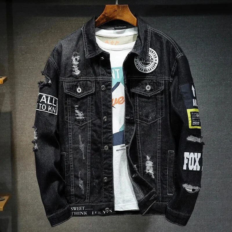 Veste en jean homme style western – détails déchirés