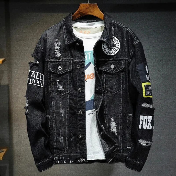 Veste en jean homme style western – détails déchirés