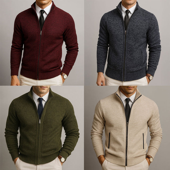 Cardigan zippé homme en laine mérinos et coton – finition soignée