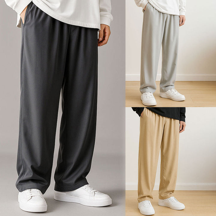 Pantalon large homme en tissu doux – taille élastique réglable