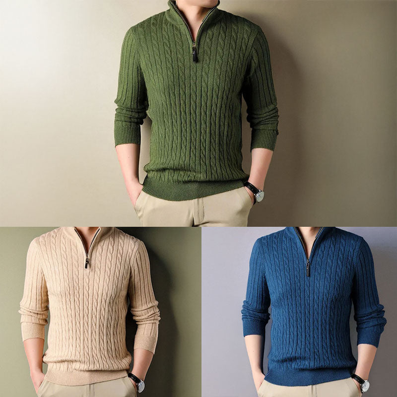 Pull homme en maille texturée à demi-zip – confort raffiné
