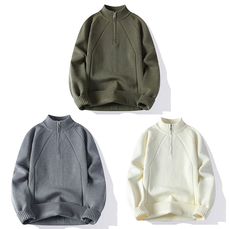 Pull homme demi-zip en maille côtelée – chaleur et simplicité