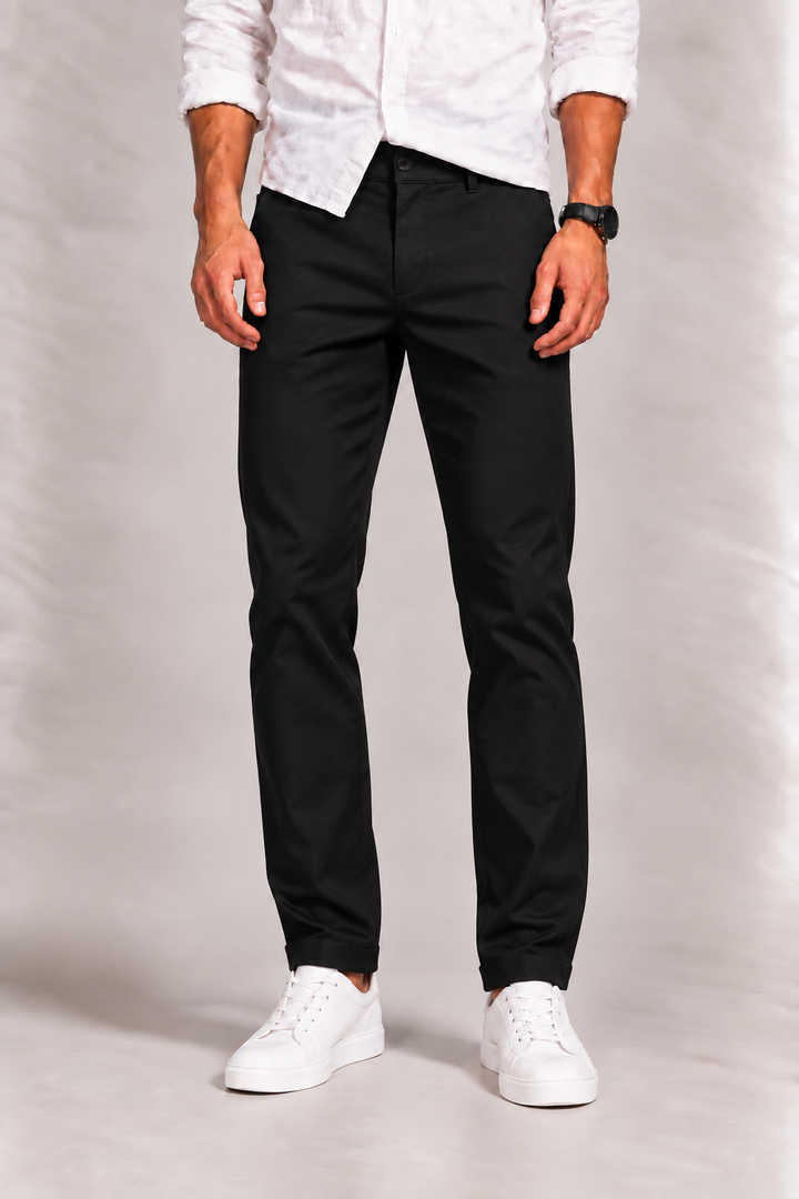 Chino homme en coton stretch, coupe droite classique
