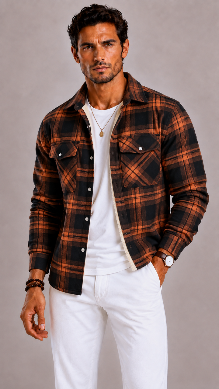 Veste Jasper homme en flanelle vintage, doublure polaire
