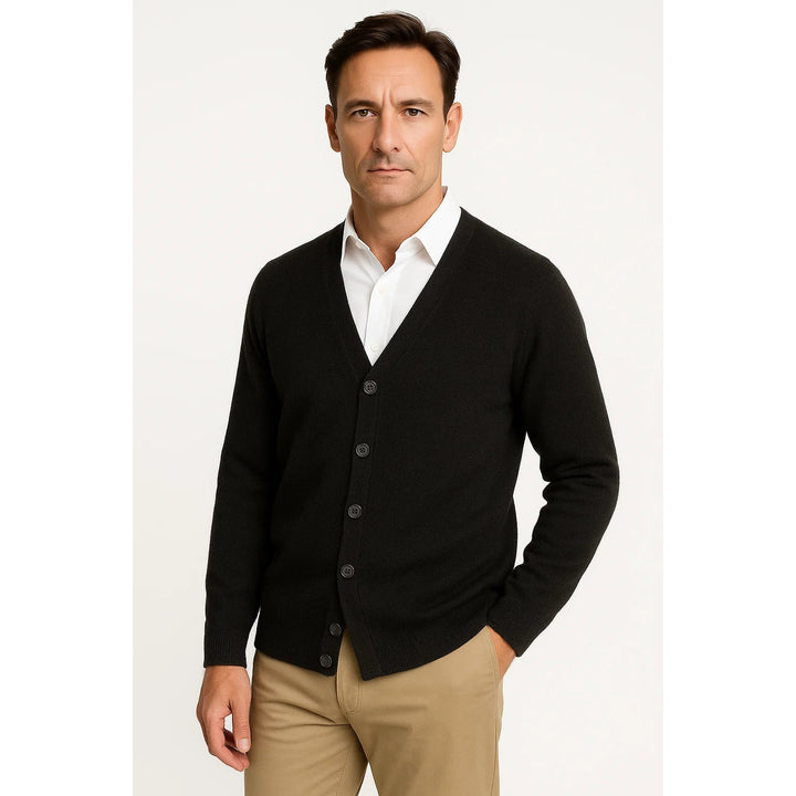 Cardigan homme col V en laine mérinos – maille classique