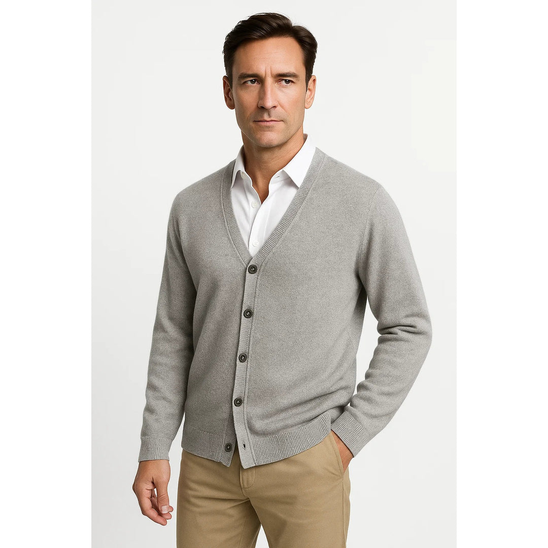 Cardigan homme col V en laine mérinos – maille classique
