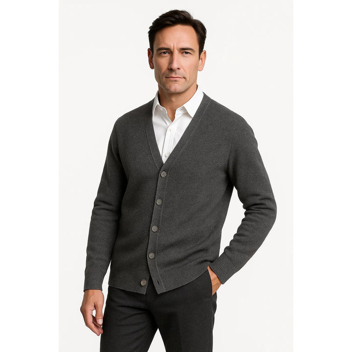 Cardigan homme col V en laine mérinos – maille classique