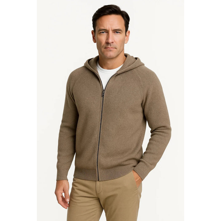 Cardigan zippé à capuche homme en laine mérinos – maille épaisse