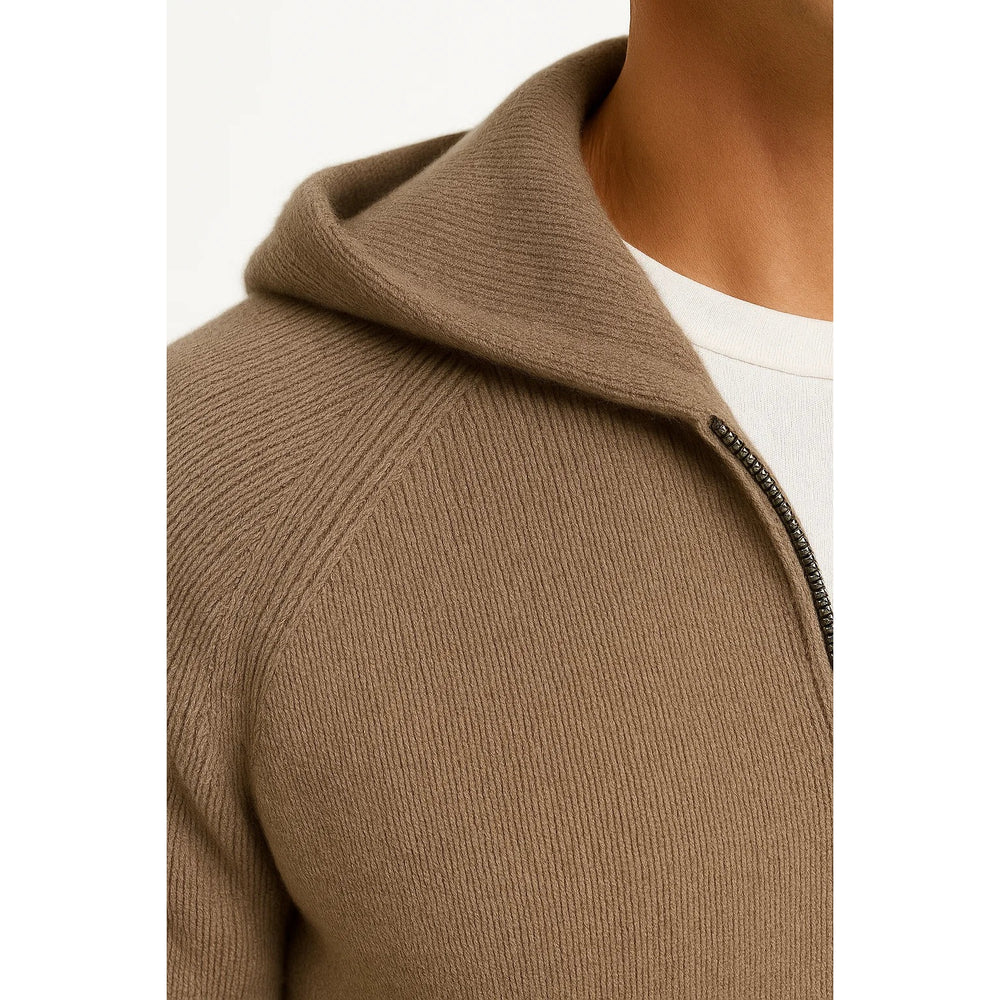 Cardigan zippé à capuche homme en laine mérinos – maille épaisse