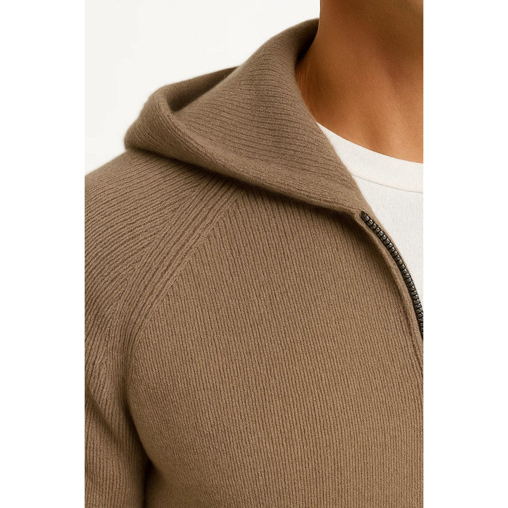 Cardigan zippé à capuche homme en laine mérinos – maille épaisse