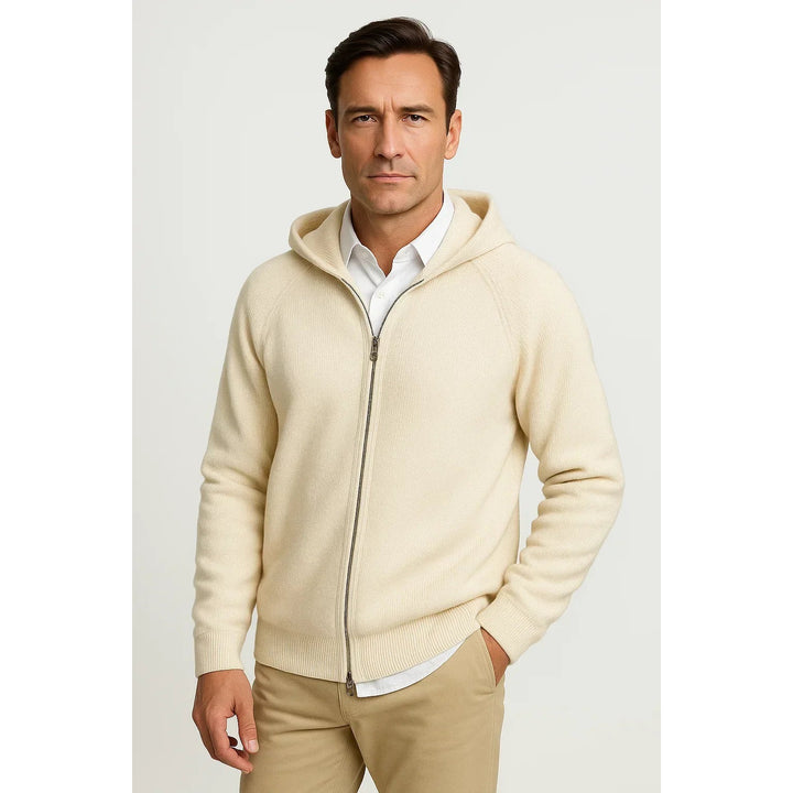 Cardigan zippé à capuche homme en laine mérinos – maille épaisse