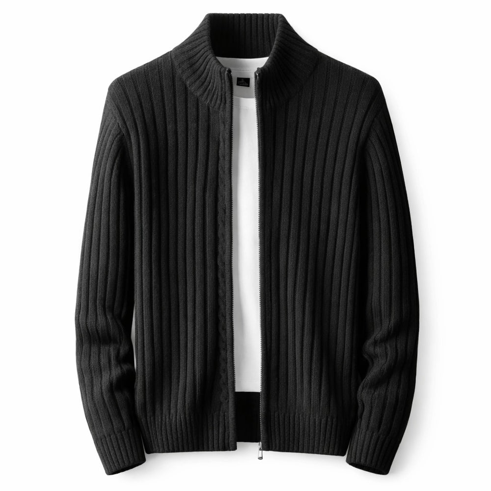Cardigan zippé homme en maille côtelée – col montant moderne