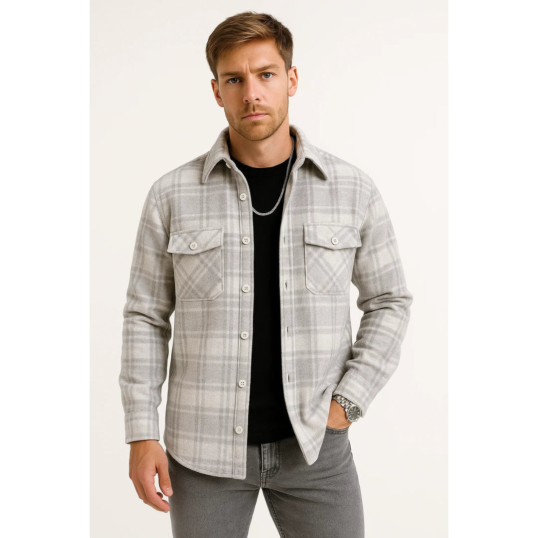 Chemise homme à carreaux en coton mélangé – manches longues