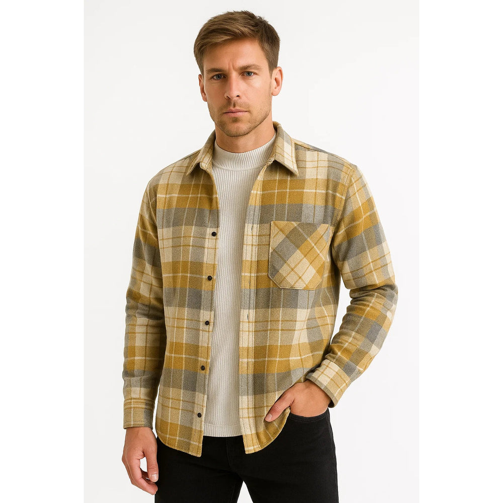 Chemise homme à carreaux en coton mélangé – manches longues