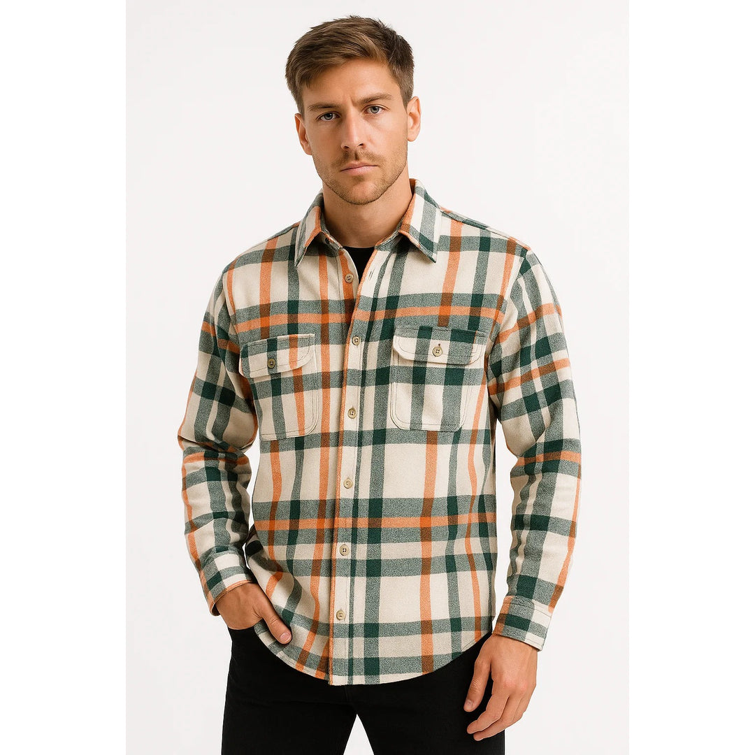 Chemise homme à carreaux en coton mélangé – manches longues