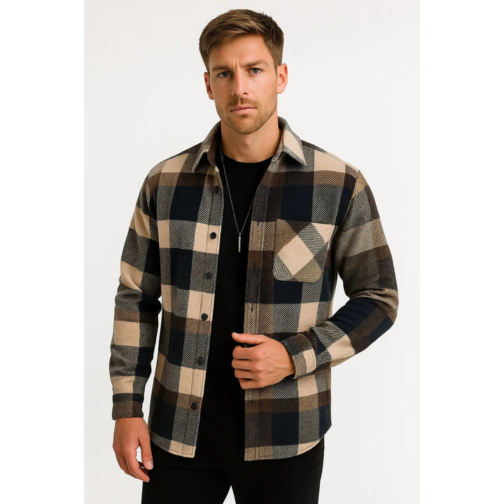 Chemise homme à carreaux en coton mélangé – manches longues