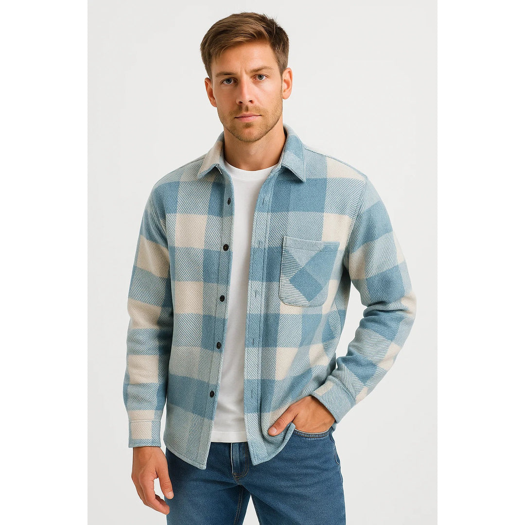 Chemise homme à carreaux en coton mélangé – manches longues