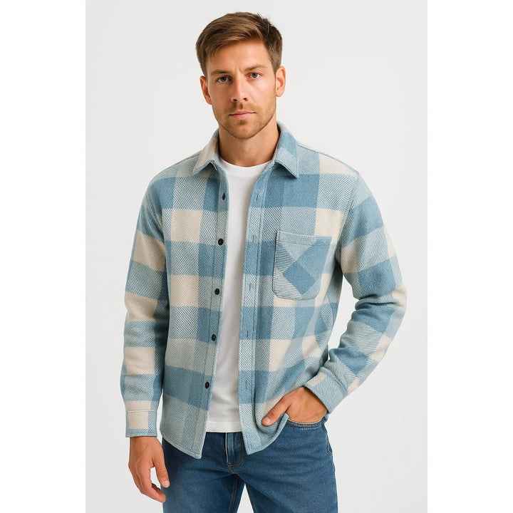 Chemise homme à carreaux en coton mélangé – manches longues