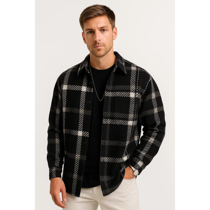 Chemise homme à carreaux en coton mélangé – manches longues