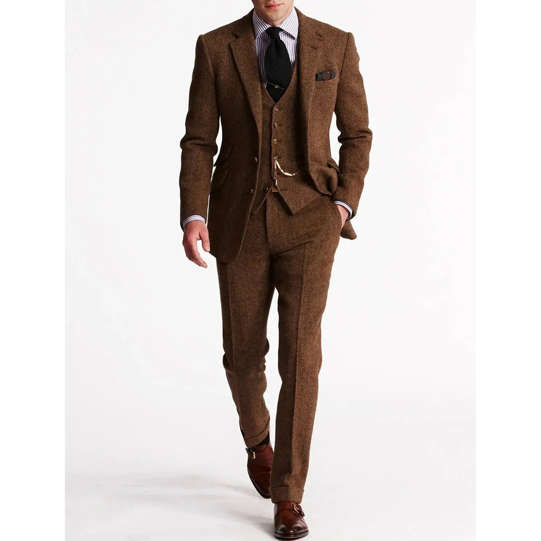 Costume trois pièces en tweed homme – élégance texturée