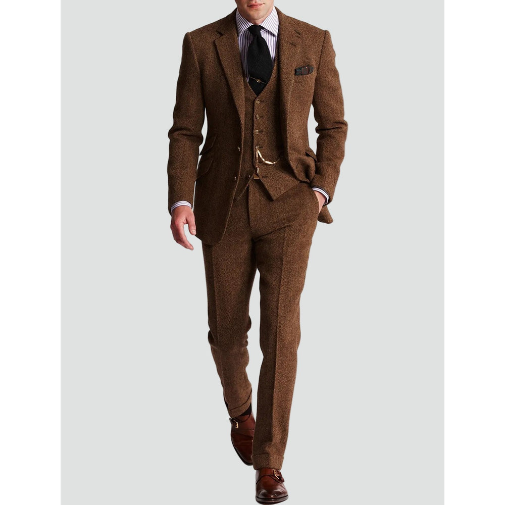 Costume trois pièces homme en tweed – chaîne de montre à gousset