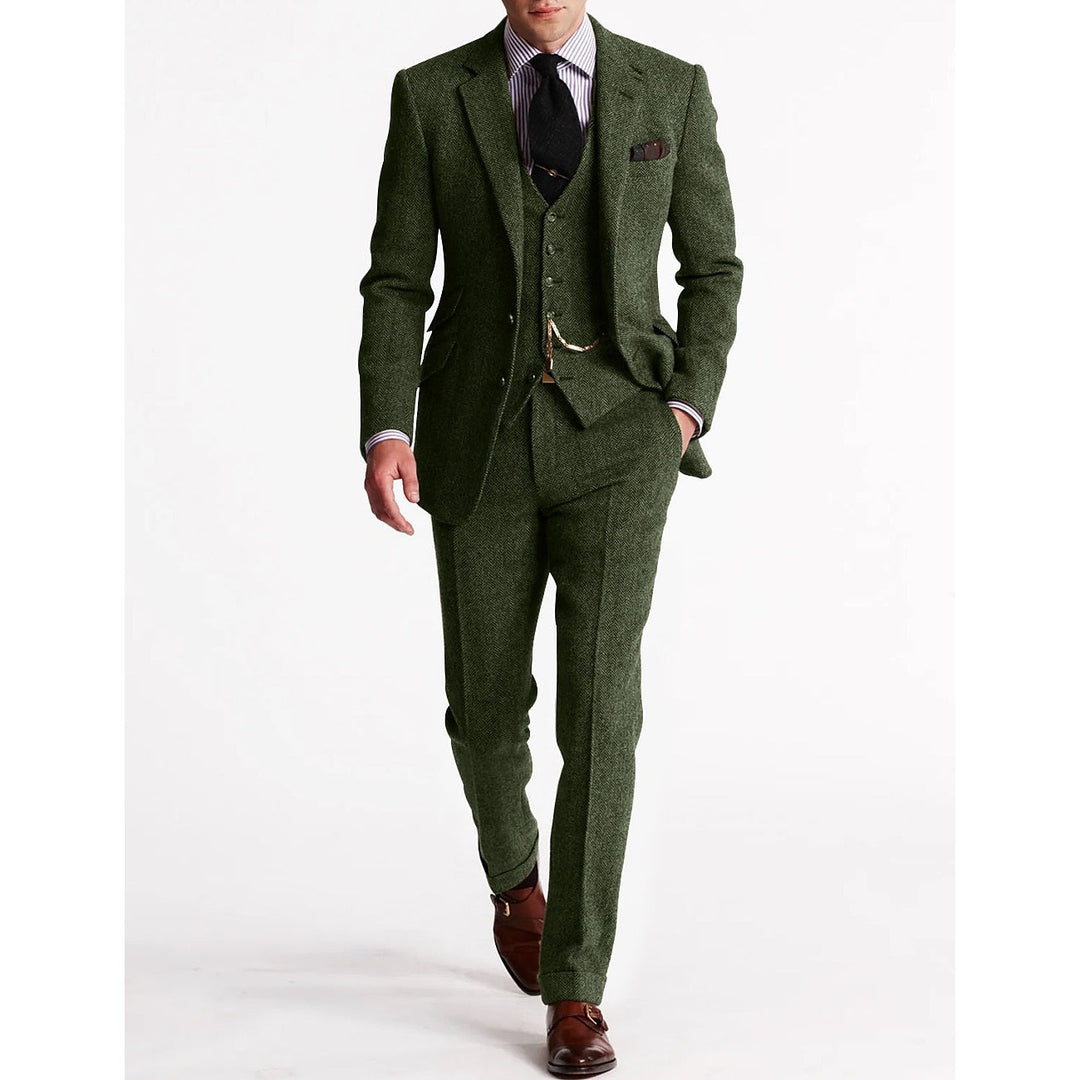 Costume trois pièces homme en tweed – chaîne de montre à gousset