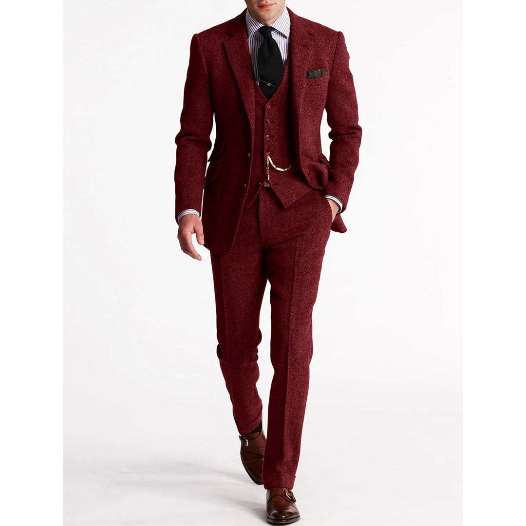 Costume trois pièces homme en tweed – chaîne de montre à gousset