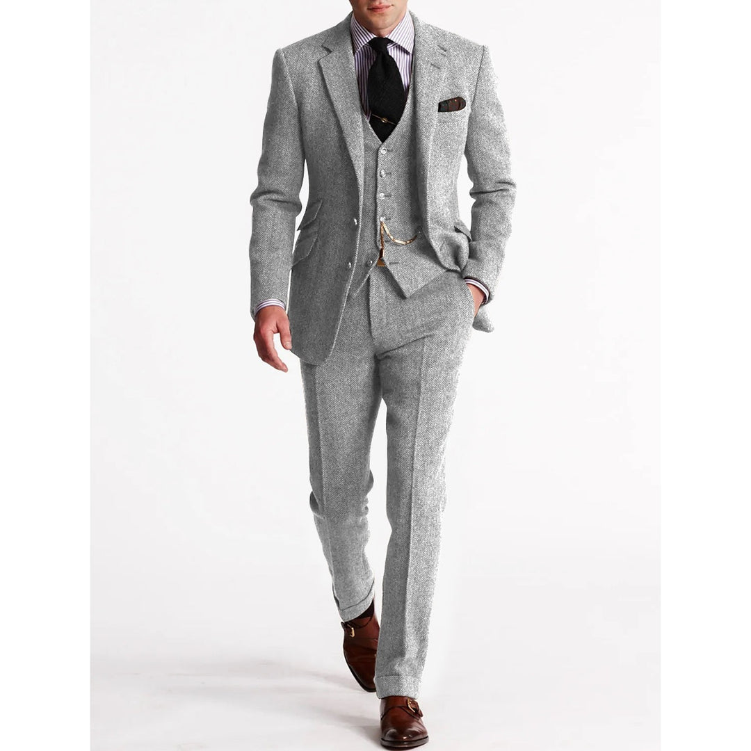 Costume trois pièces homme en tweed – chaîne de montre à gousset