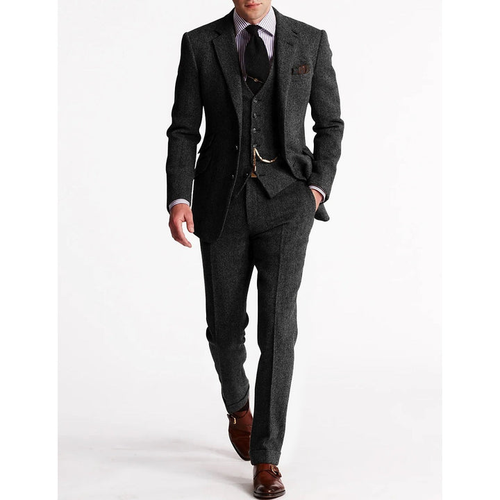 Costume trois pièces homme en tweed – chaîne de montre à gousset