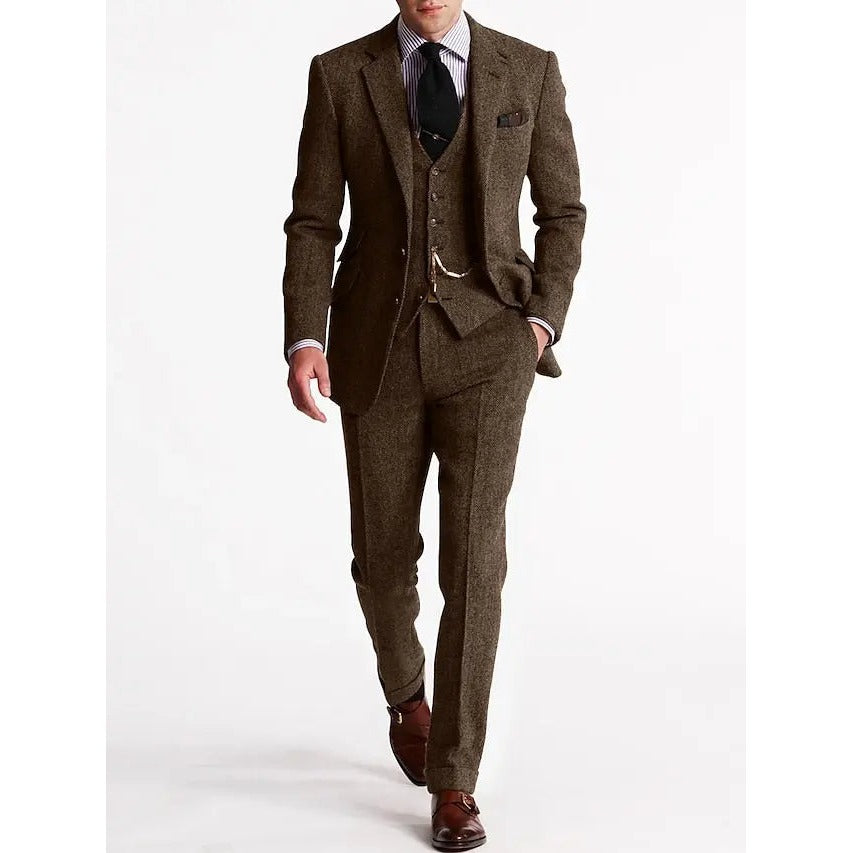 Costume trois pièces homme en tweed – coupe ajustée de cérémonie