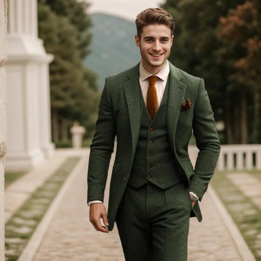 Costume trois pièces homme en tweed de laine – mariage et soirée