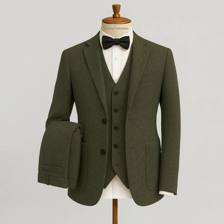 Costume trois pièces homme en tweed de laine – mariage et soirée