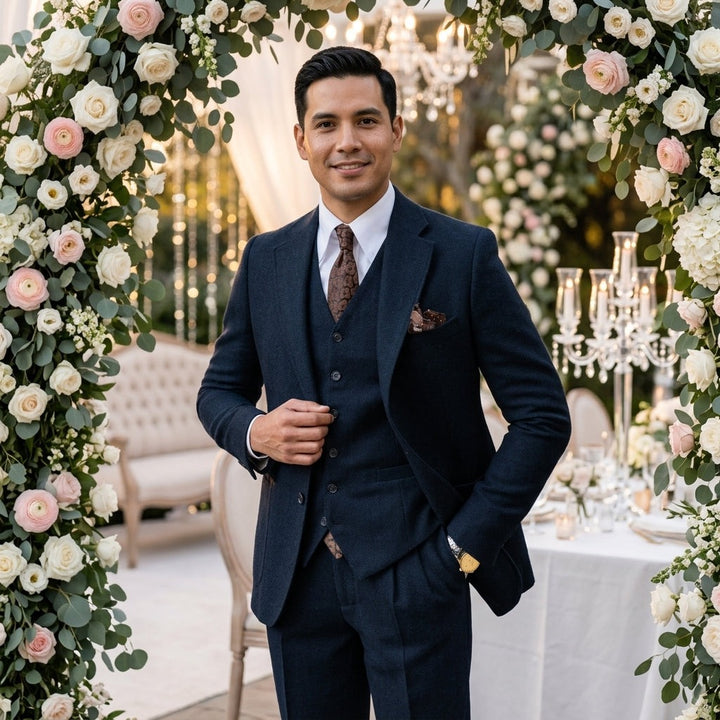 Costume trois pièces homme en tweed de laine – mariage et soirée