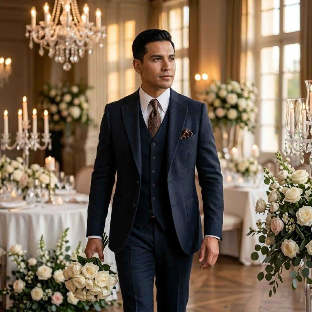 Costume trois pièces homme en tweed de laine – mariage et soirée