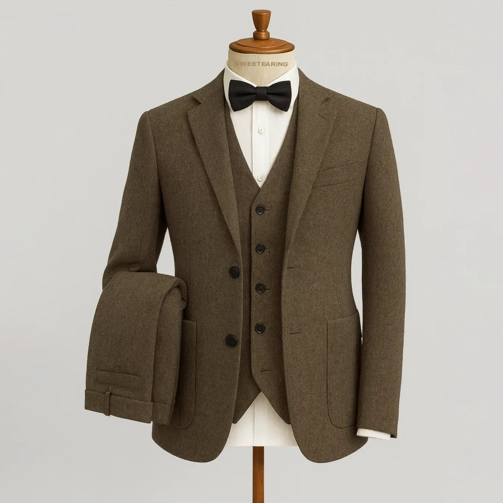 Costume trois pièces homme en tweed de laine – mariage et soirée