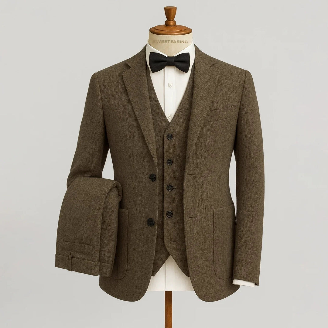 Costume trois pièces homme en tweed de laine – mariage et soirée